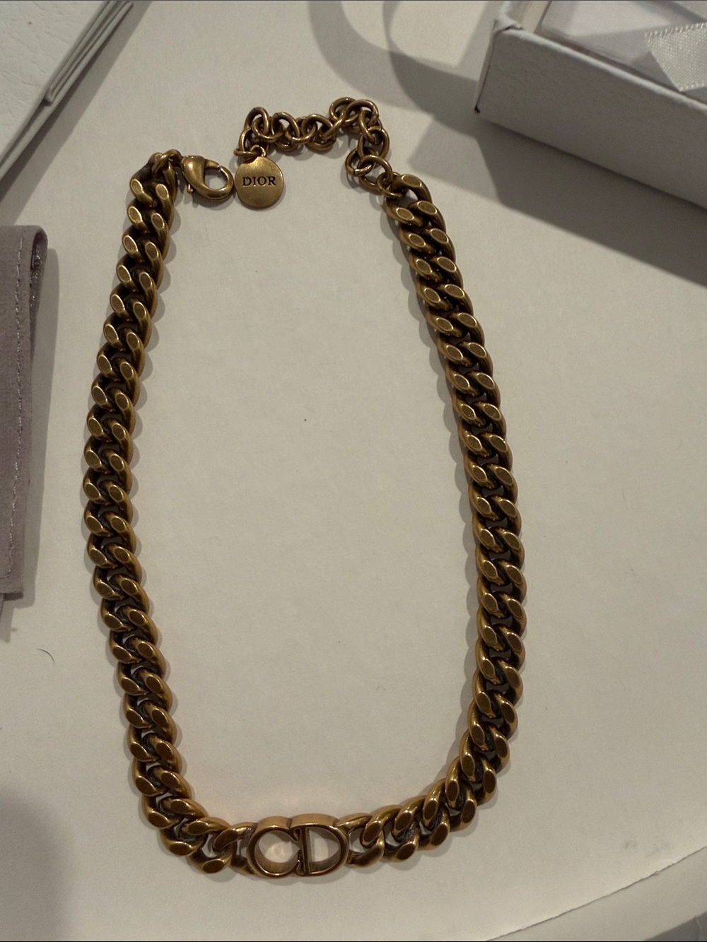Dior Antique Gold Curb Chain Necklace with CD Motif - Picture 4 of 6